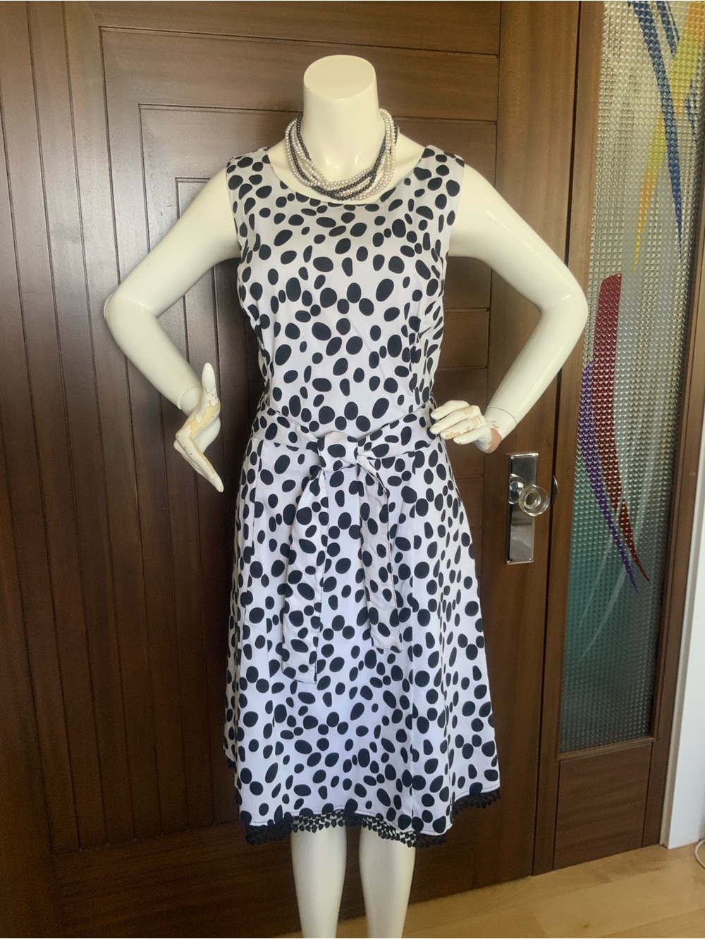 LINEA DOMANI Dress, 50s Swing, White & Black Polka Dots, Sz 14